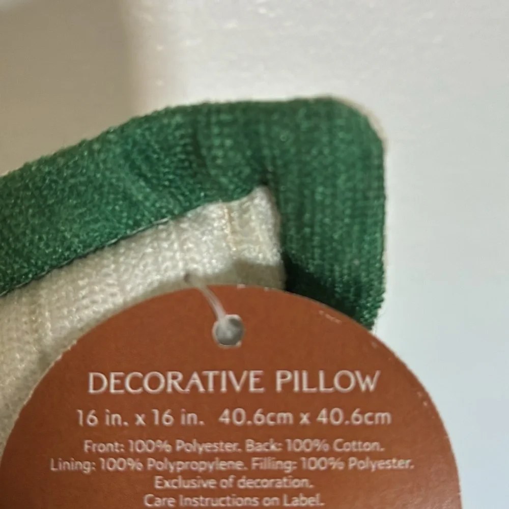 HP-NWT 16x16 Soft Green & Cream Plaid- Blessed Beaded Pumpkin Decorative Pillow